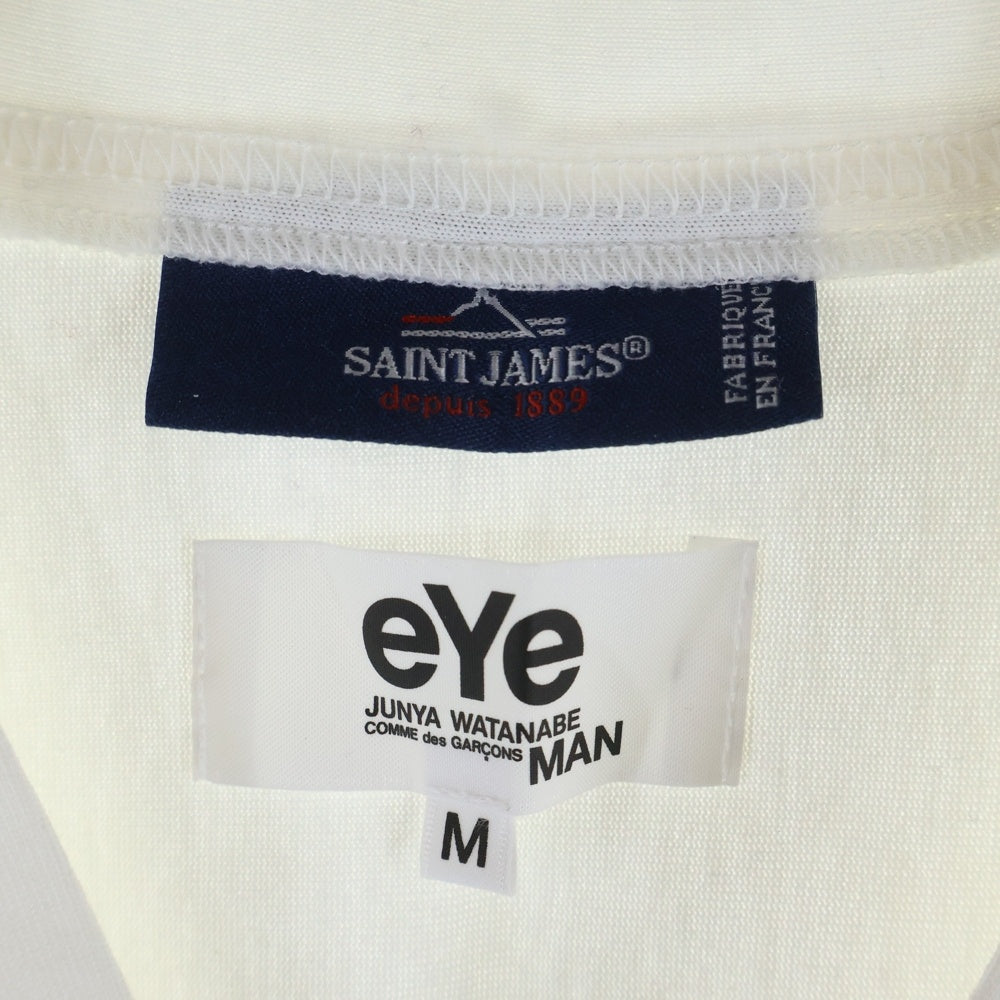 eYe COMME des GARCONS JUNYA WATANABE MAN(アイ コム デ ギャルソン ジュンヤ ワタナベ マン) 20SS ×SAINT JAMES セントジェームス 綿天竺 ボーダー Vネックカーディガン ホワイト WE-T901 AD2019