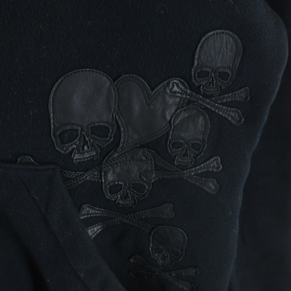 Roen(ロエン) スカル ハート レザーパッチ ジップアップ スウェットパーカー ブラック 71147086