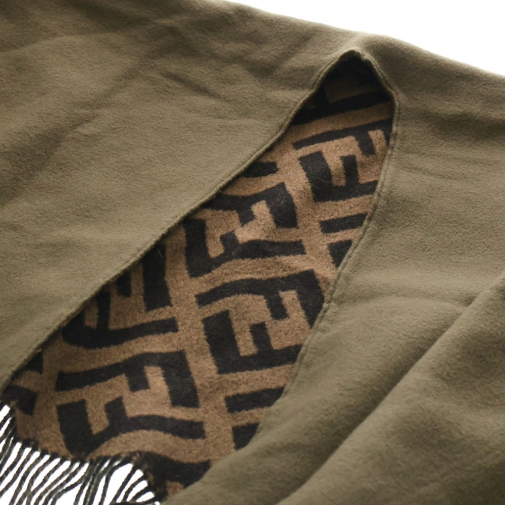 FENDI(フェンディ) ズッカ総柄 ウール 大判ストール マフラー カーキ/ブラウン レディース