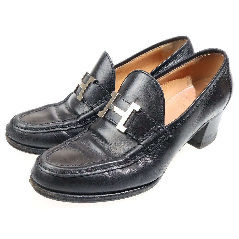 HERMES(エルメス) コンスタンス Hロゴ レザー ヒールパンプス ローファー ブラック レディース