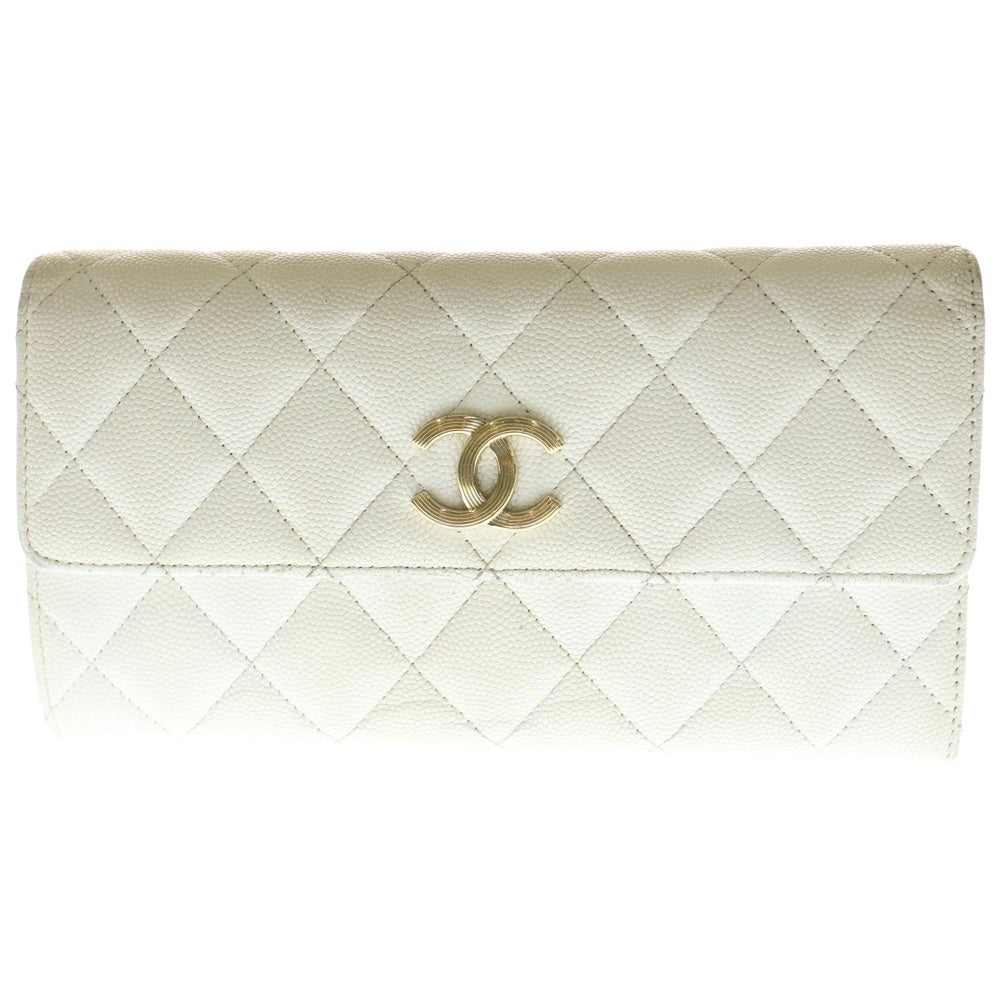 CHANEL(シャネル) ココマーク キャビアスキン フラップ レザーロングウォレット 長財布 ホワイト AP3133 ランダムシリアル レディース