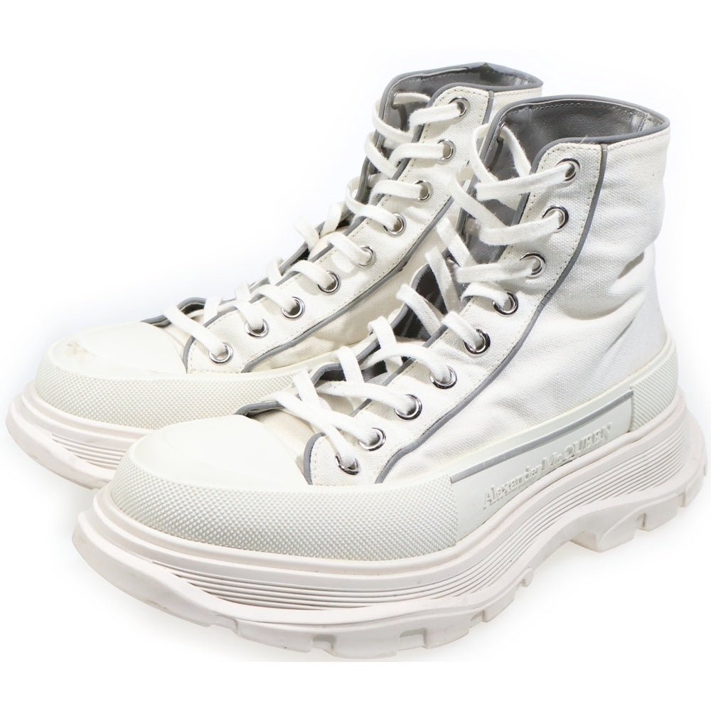 Alexander McQueen(アレキサンダーマックイーン) レースアップ キャンバス ハイカットスニーカー ホワイト 705663