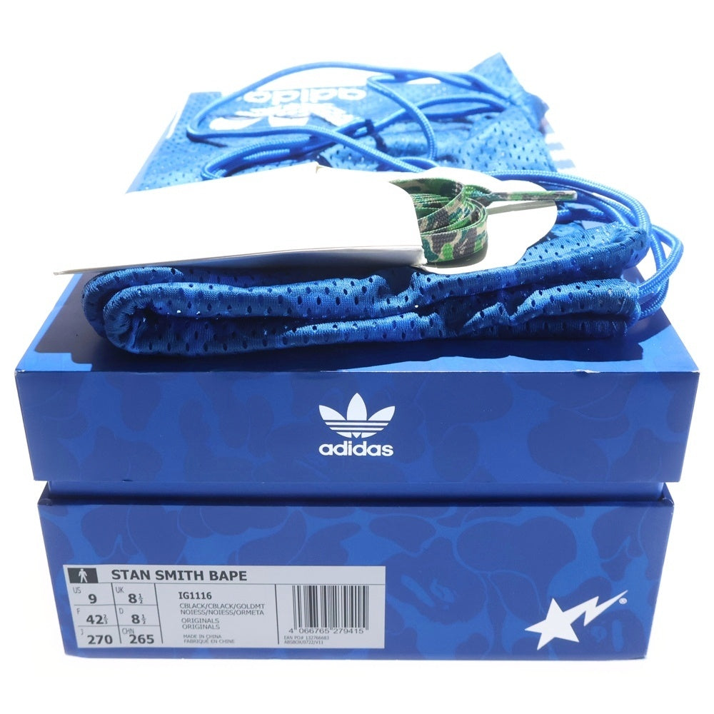 adidas(アディダス) ×A BATHING APE STAN SMITH 30TH ANNIVERSARY WHITE アベイシングエイプ 30周年 スタンスミス ローカットスニーカー ブラック US9/27cm IG1116