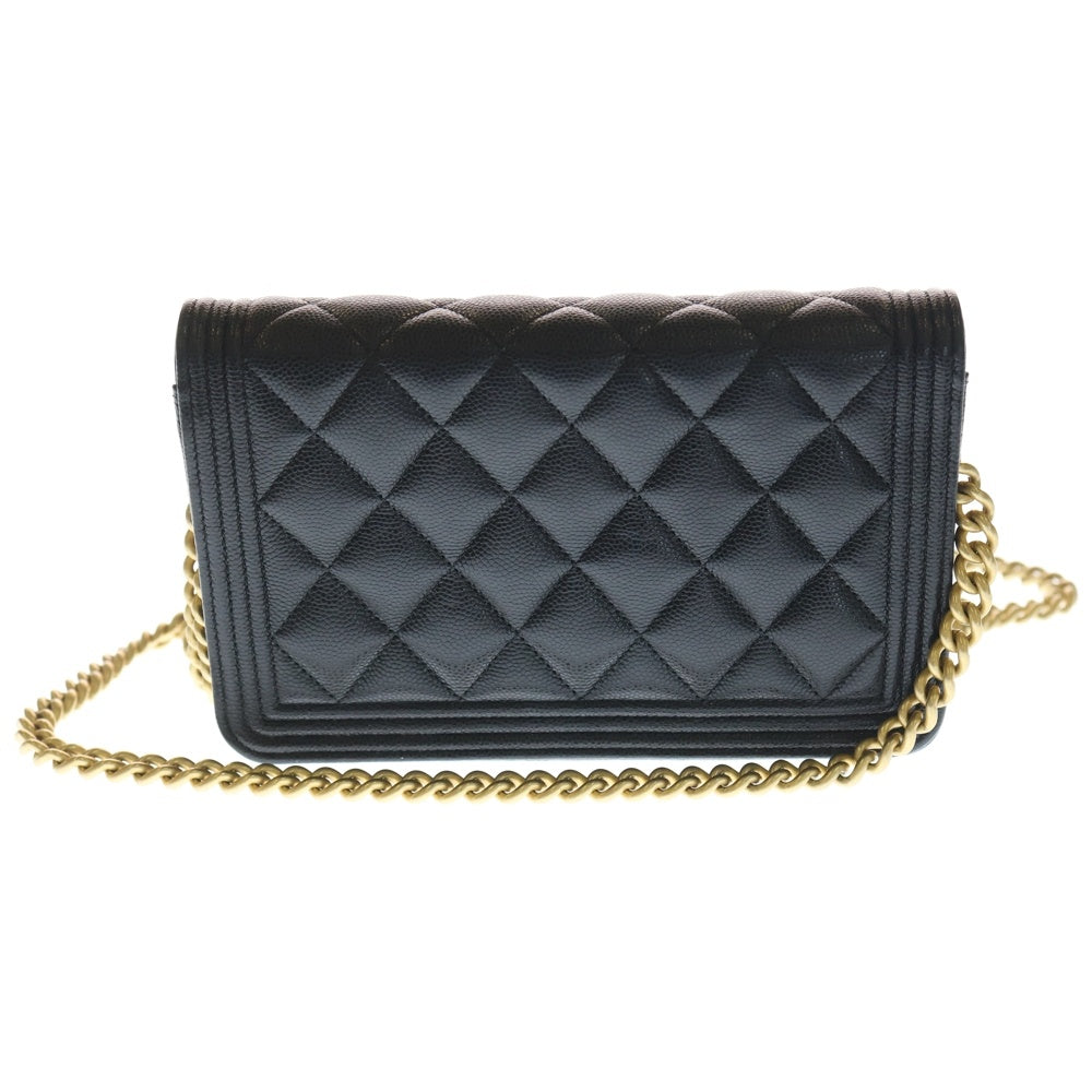CHANEL(シャネル) ココマーク キャビアスキン ボーイシャネル チェーンウォレット ショルダーバッグ ブラック ゴールド金具 30番台 AP1117