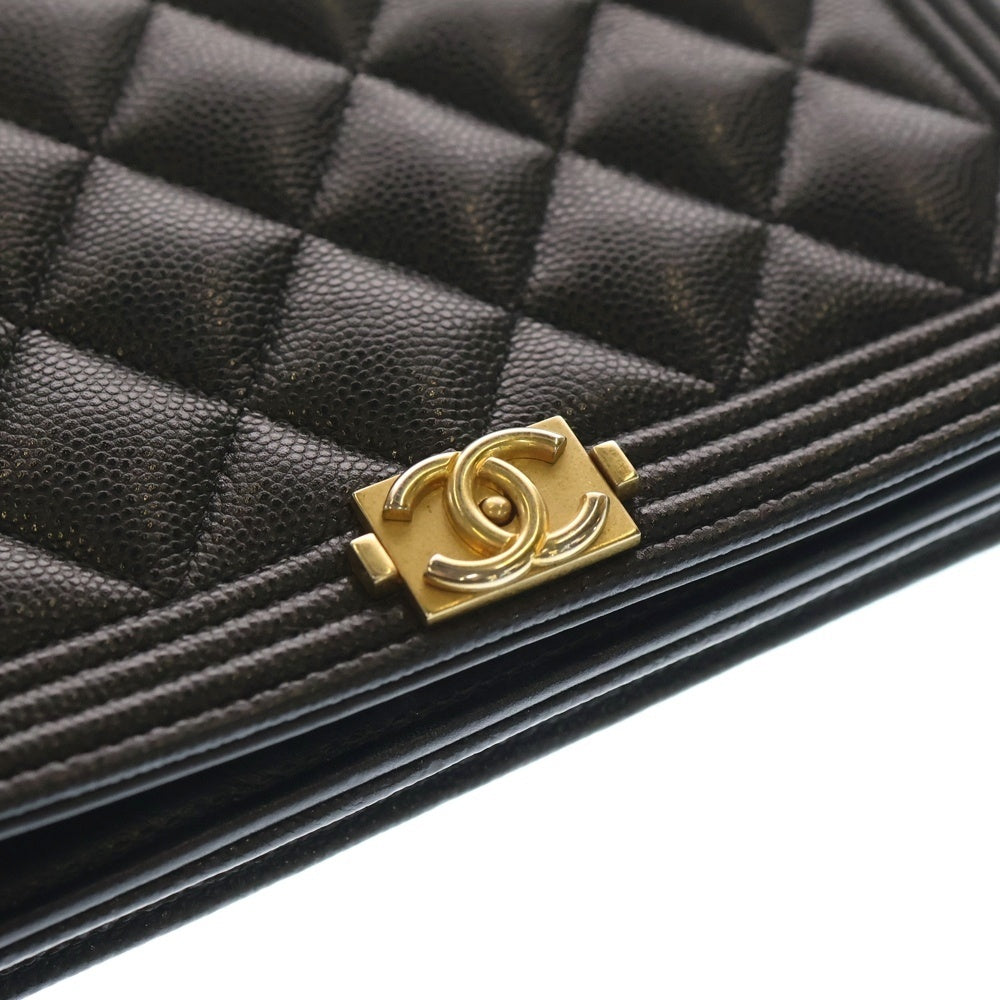 CHANEL(シャネル) ココマーク キャビアスキン ボーイシャネル チェーンウォレット ショルダーバッグ ブラック ゴールド金具 30番台 AP1117