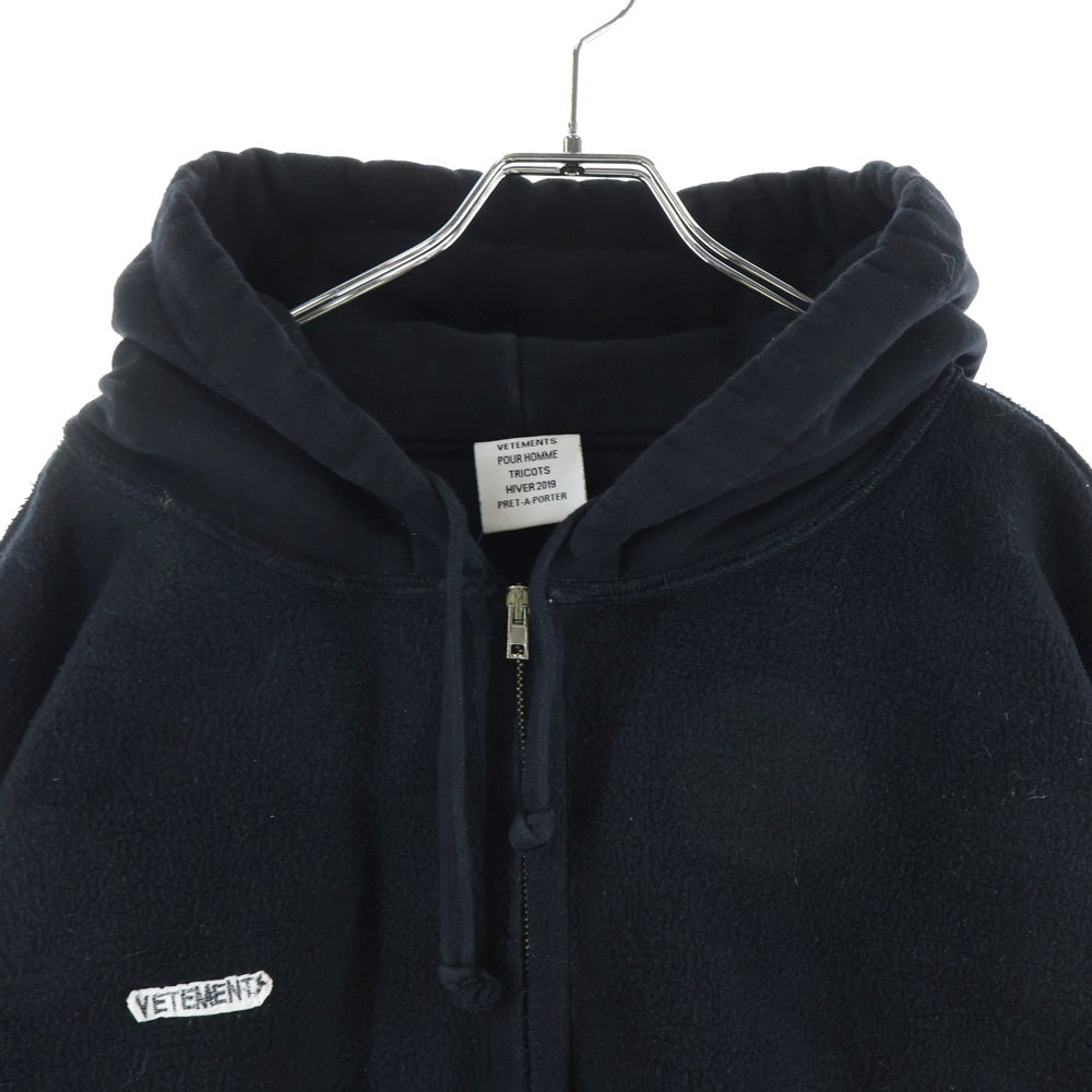 VETEMENTS(ヴェトモン) アームデザイン 裏地ジップアップ パーカー MAH19TR213 ブラック