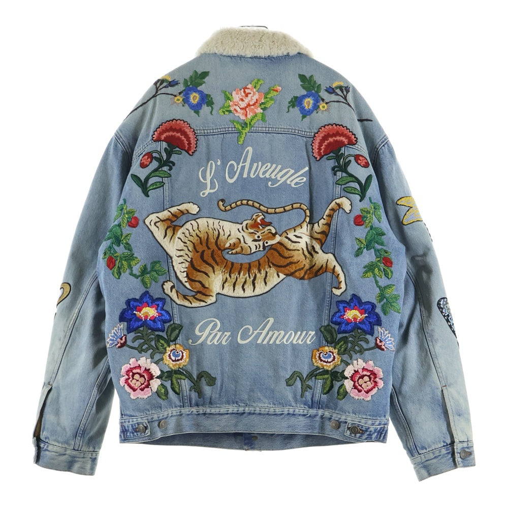 GUCCI(グッチ) エンブロイダリーデニムジャケット ボア ジージャン インディゴ 458512 XR417