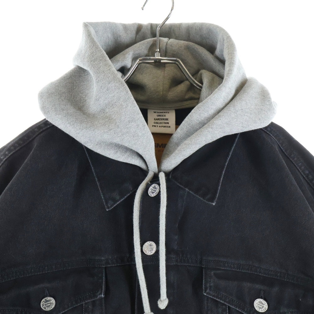 VETEMENTS(ヴェトモン) 22AW DENIM JACKET WITH DETACHABLE HOOD デニムジャケット ウィズ ディタッチャブル フード ブラック UA53JA800B