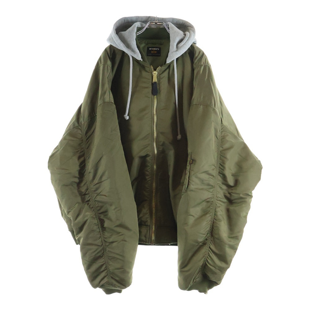 VETEMENTS(ヴェトモン) 18SS ×ALPHA INDUSTRIES Reversible Hooded Bomber Jacket アルファ リバーシブルフーデットボンバージャケット カーキ MSS18JA45