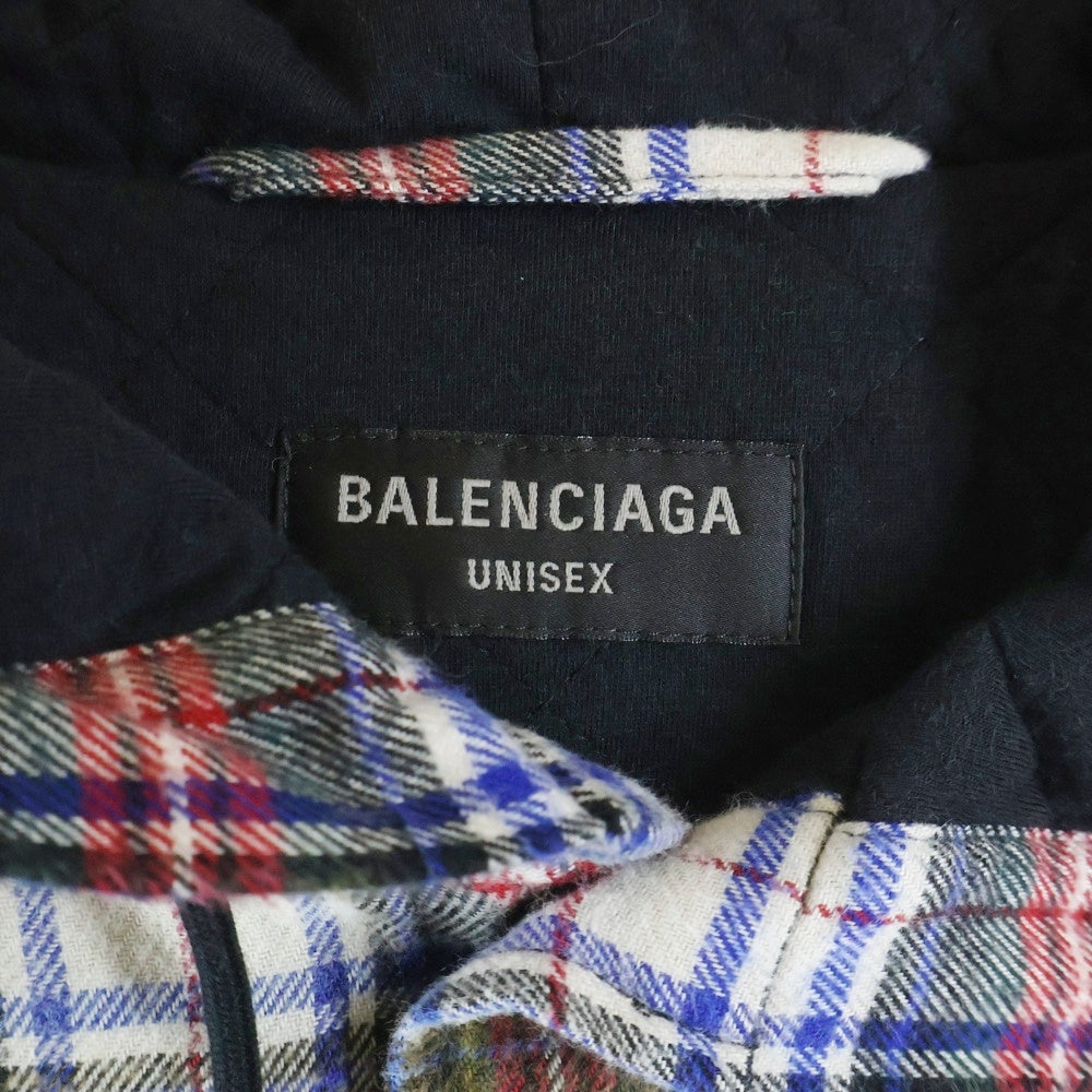 BALENCIAGA(バレンシアガ) 23SS BLEACHED PLAID HOODED SHIRT ブリーチ プレイドフーデッドシャツ 699223 レッド