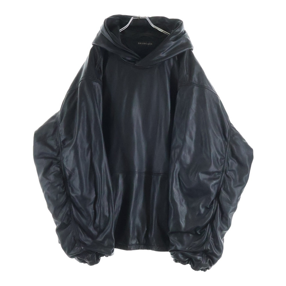BALENCIAGA(バレンシアガ) ラムレザー フーディー プルオーバーパーカー ブラック 719212