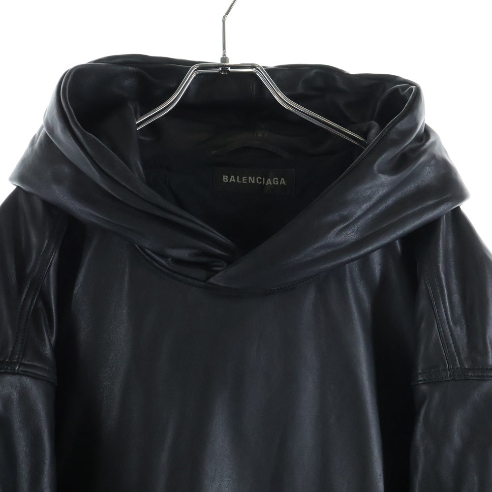 BALENCIAGA(バレンシアガ) ラムレザー フーディー プルオーバーパーカー ブラック 719212