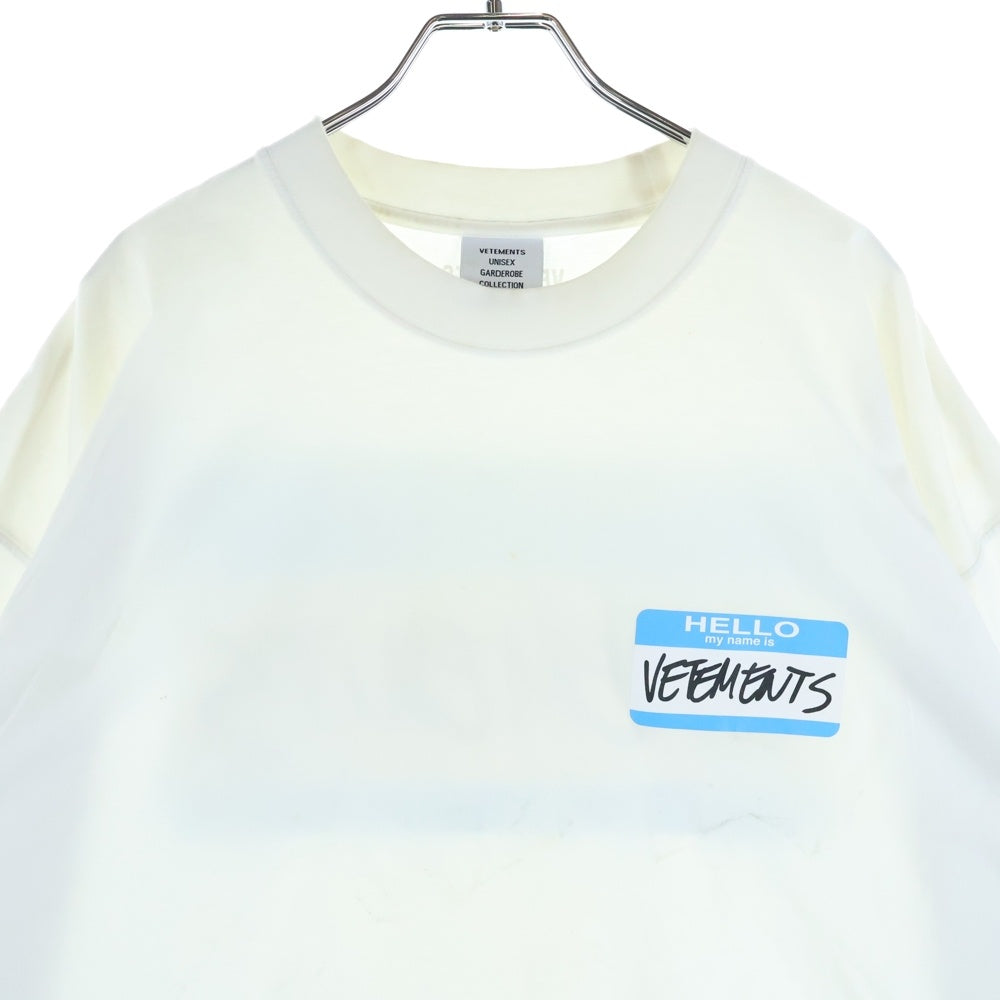 VETEMENTS(ヴェトモン) 22SS NAME-TAG T-SHIRT ネームタグ ロゴプリント クルーネック半袖Tシャツ カットソー ホワイト UE64TR130W