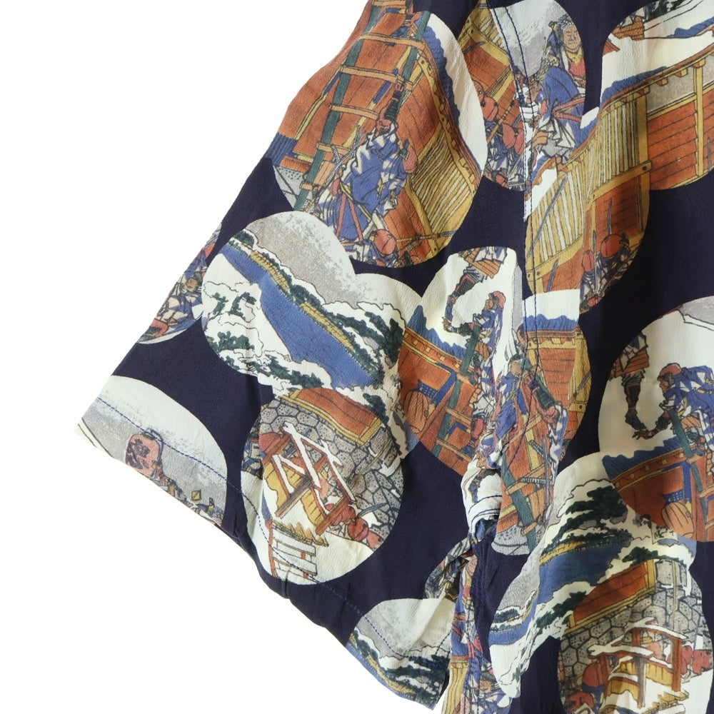 SUN SURF(サンサーフ) ×葛飾北斎 SPECIAL EDITION 忠臣蔵討入 スペシャルエディション 総柄 レーヨン アロハ 半袖シャツ ネイビー SS37918