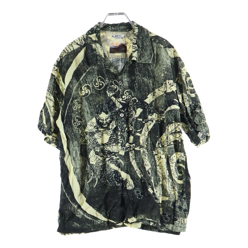 SUN SURF(サンサーフ) ×葛飾北斎 SPECIAL EDITION 釈迦御一代記図会・六 スペシャルエディション 総柄 レーヨン アロハ 半袖シャツ ブラック/アイボリー SS39133
