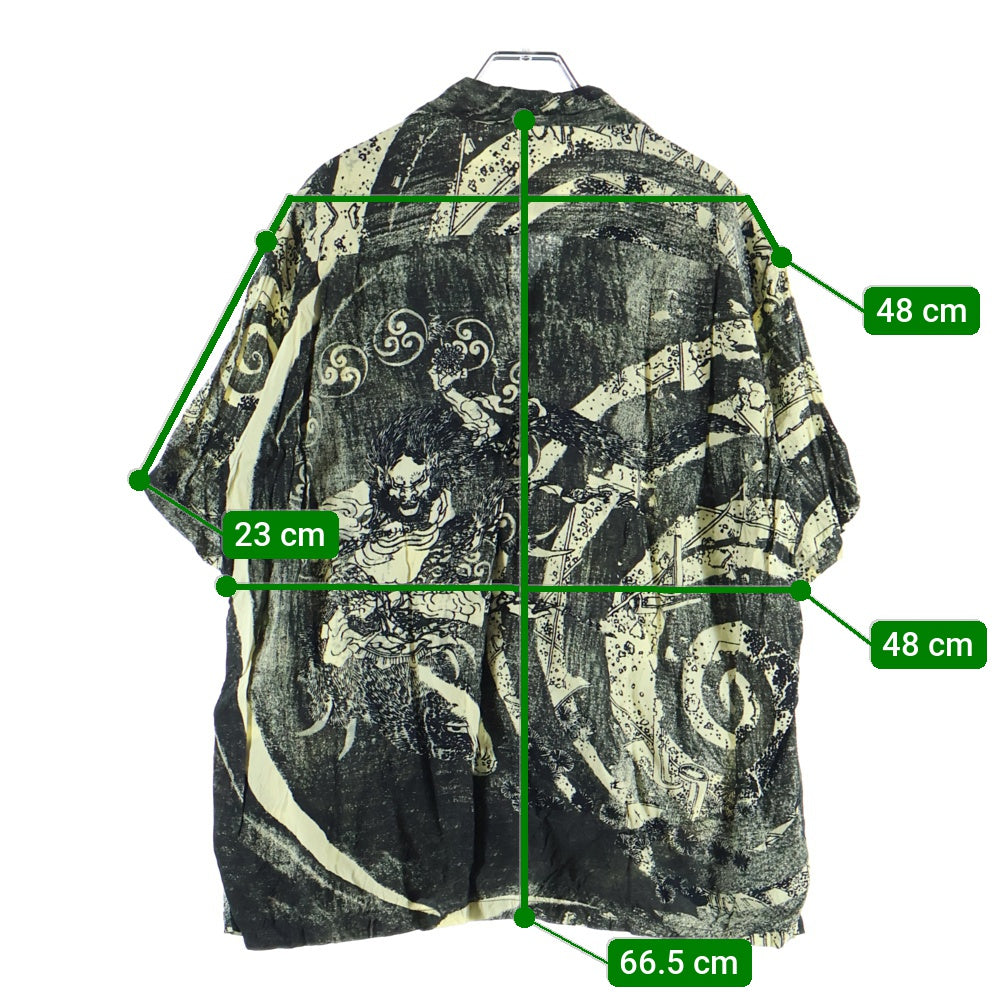 SUN SURF(サンサーフ) ×葛飾北斎 SPECIAL EDITION 釈迦御一代記図会・六 スペシャルエディション 総柄 レーヨン アロハ 半袖シャツ ブラック/アイボリー SS39133