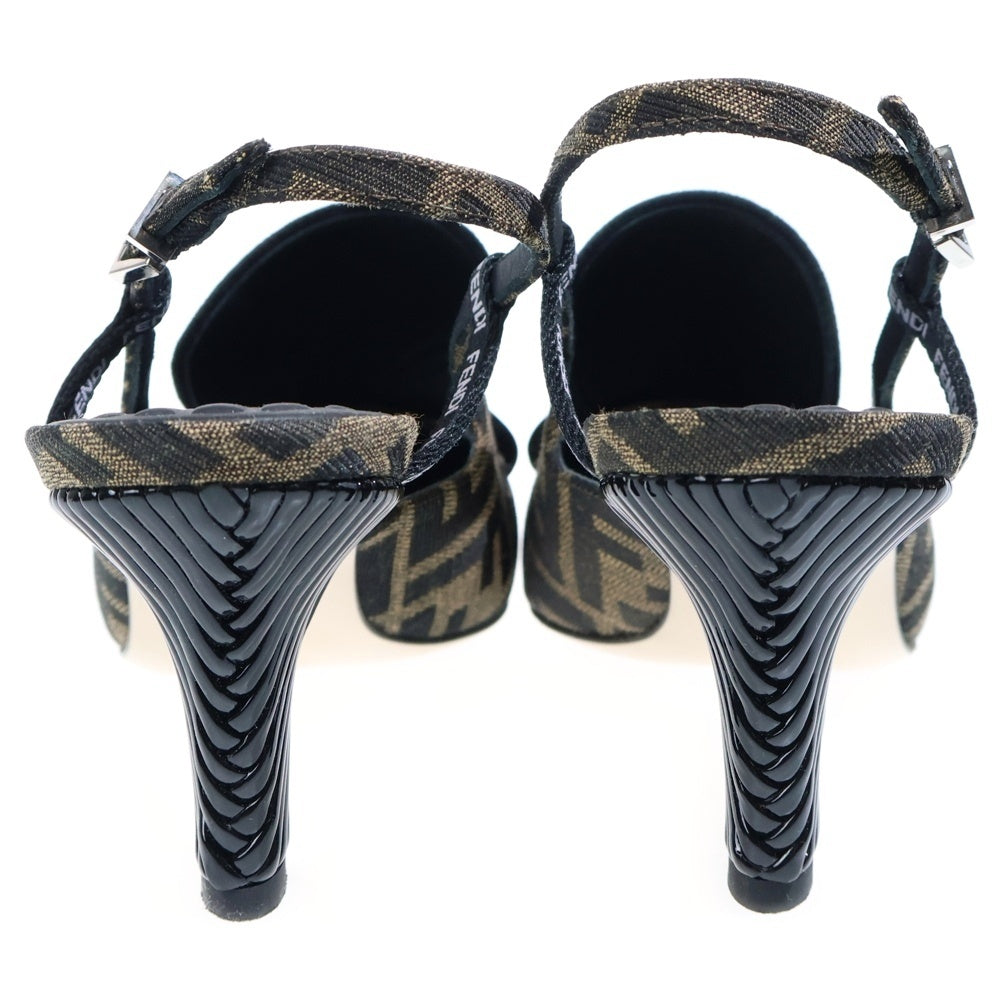 FENDI(フェンディ) スクエアトゥ ズッカ総柄 レザー ヒールパンプス ブラウン レディース