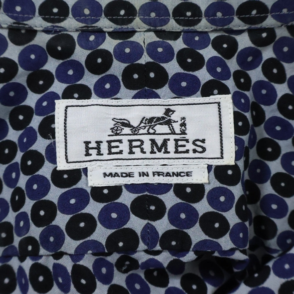 HERMES(エルメス) 総柄 コットン 半袖シャツ ネイビー