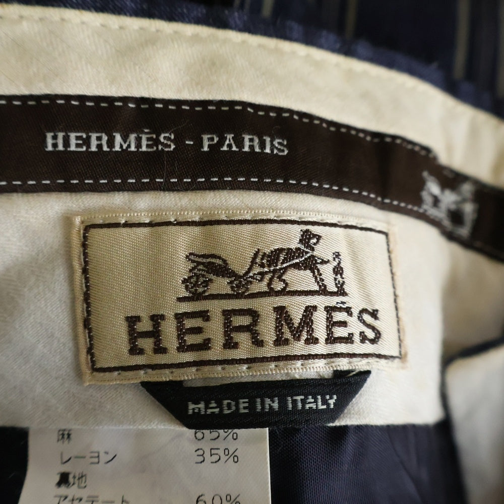 HERMES(エルメス) リネン ストライプ スラックスパンツ ネイビー