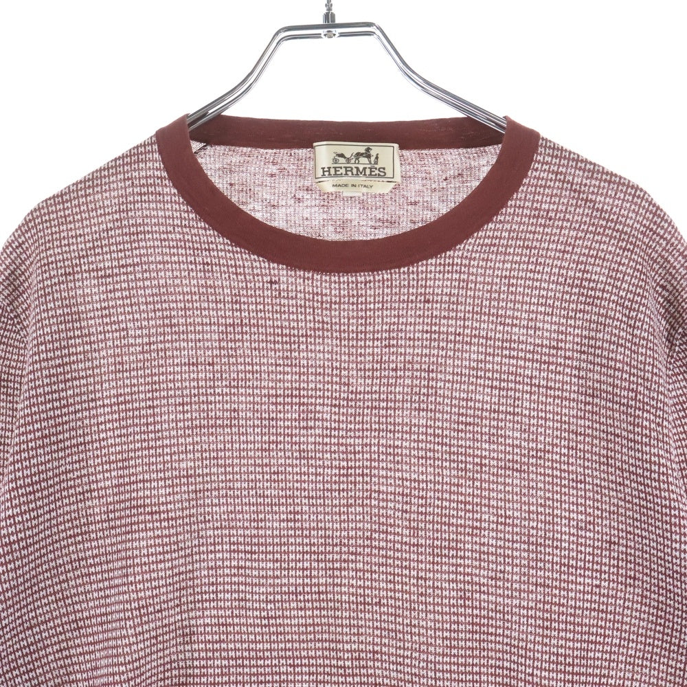 HERMES(エルメス) H総柄 リネン リブ 半袖Tシャツ バーガンディ/ホワイト