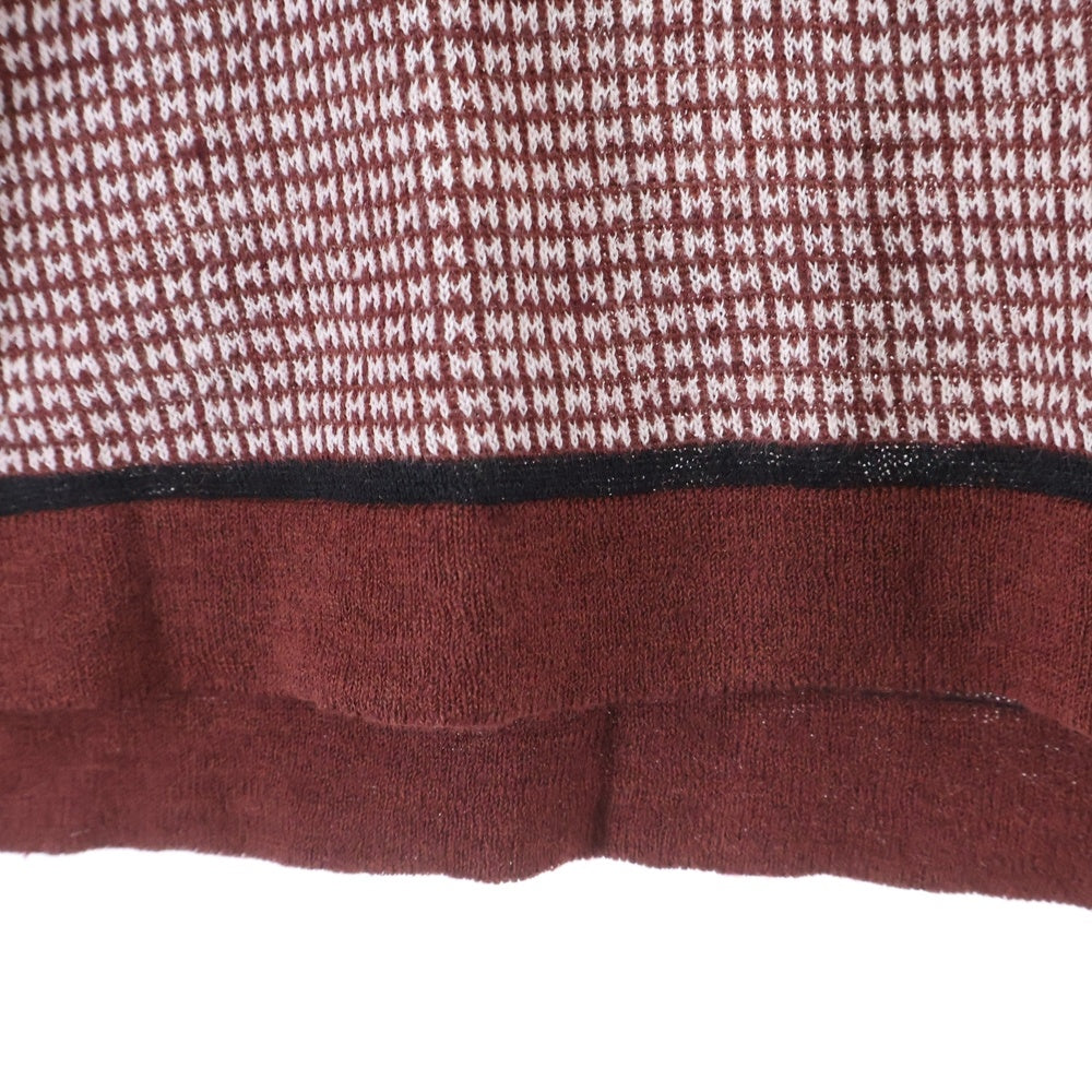 HERMES(エルメス) H総柄 リネン リブ 半袖Tシャツ バーガンディ/ホワイト