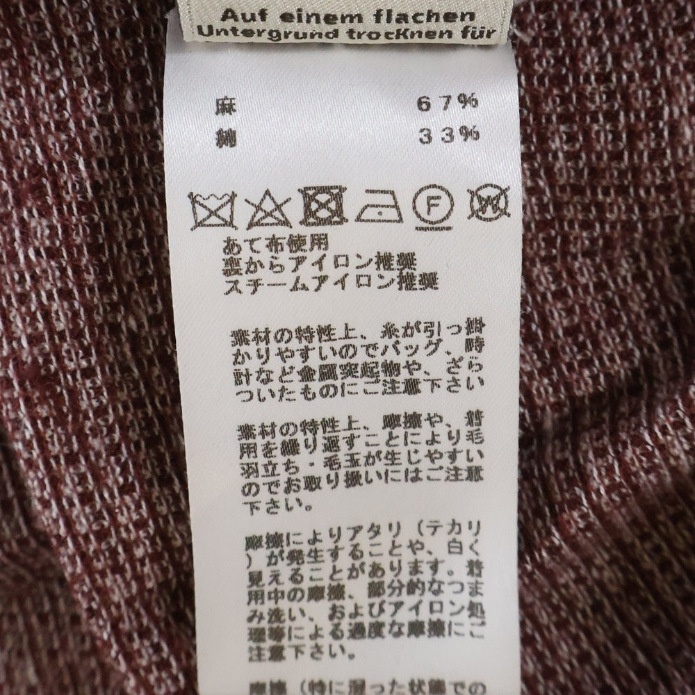 HERMES(エルメス) H総柄 リネン リブ 半袖Tシャツ バーガンディ/ホワイト