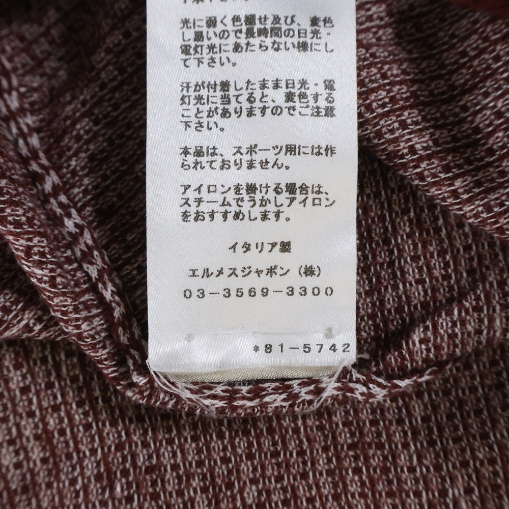 HERMES(エルメス) H総柄 リネン リブ 半袖Tシャツ バーガンディ/ホワイト