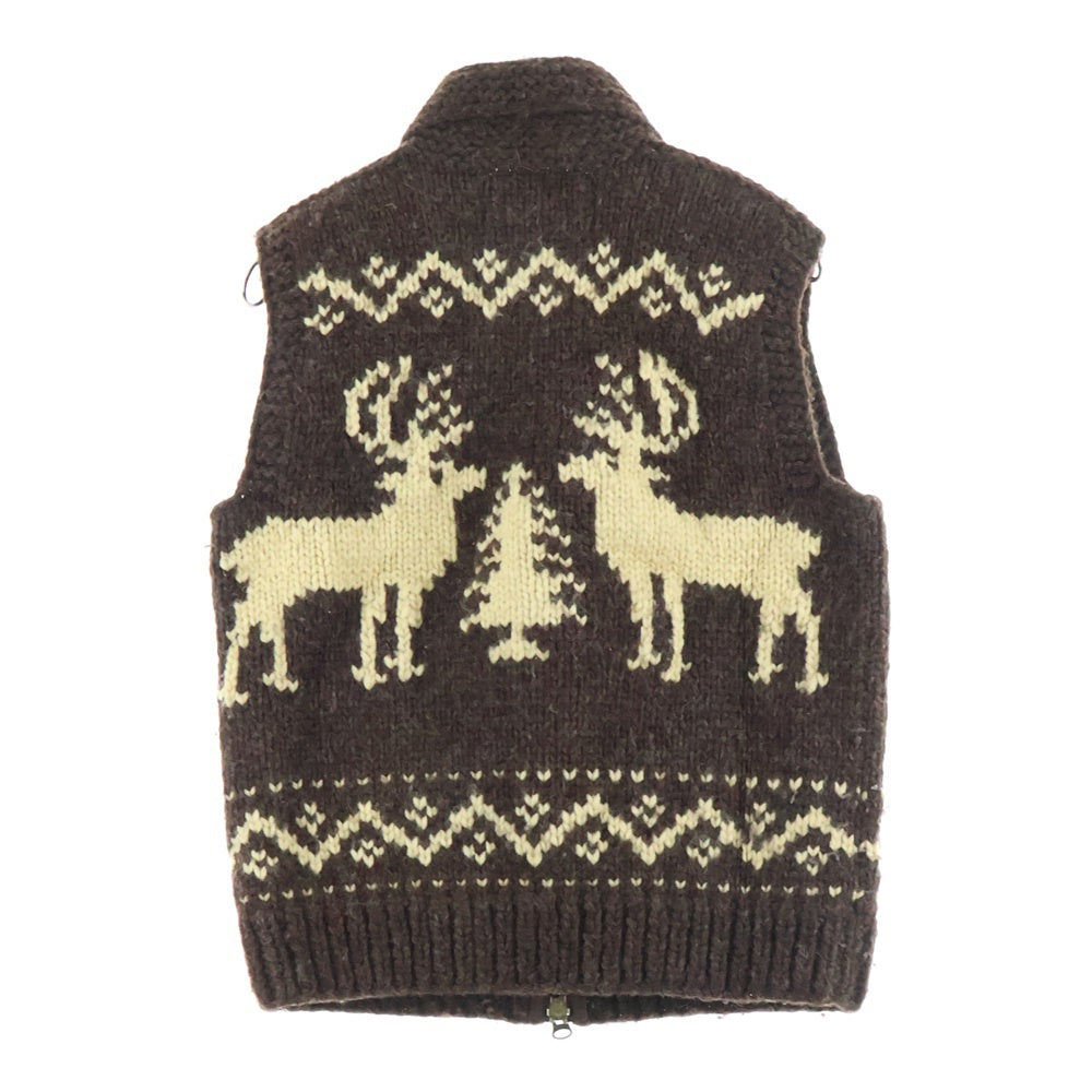CANADIAN SWEATER(カナディアンセーター) 総柄 ウール カウチンベスト ジップアップ ベスト ブラウン