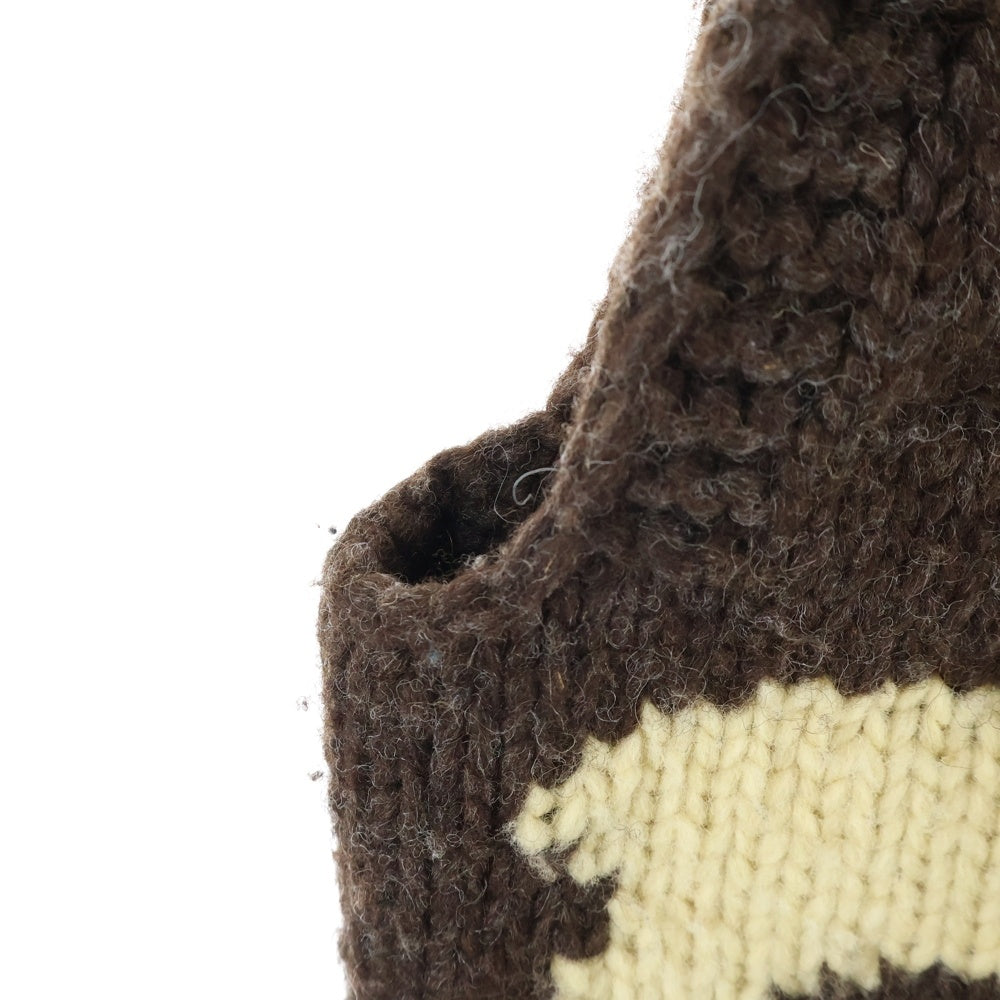 CANADIAN SWEATER(カナディアンセーター) 総柄 ウール カウチンベスト ジップアップ ベスト ブラウン