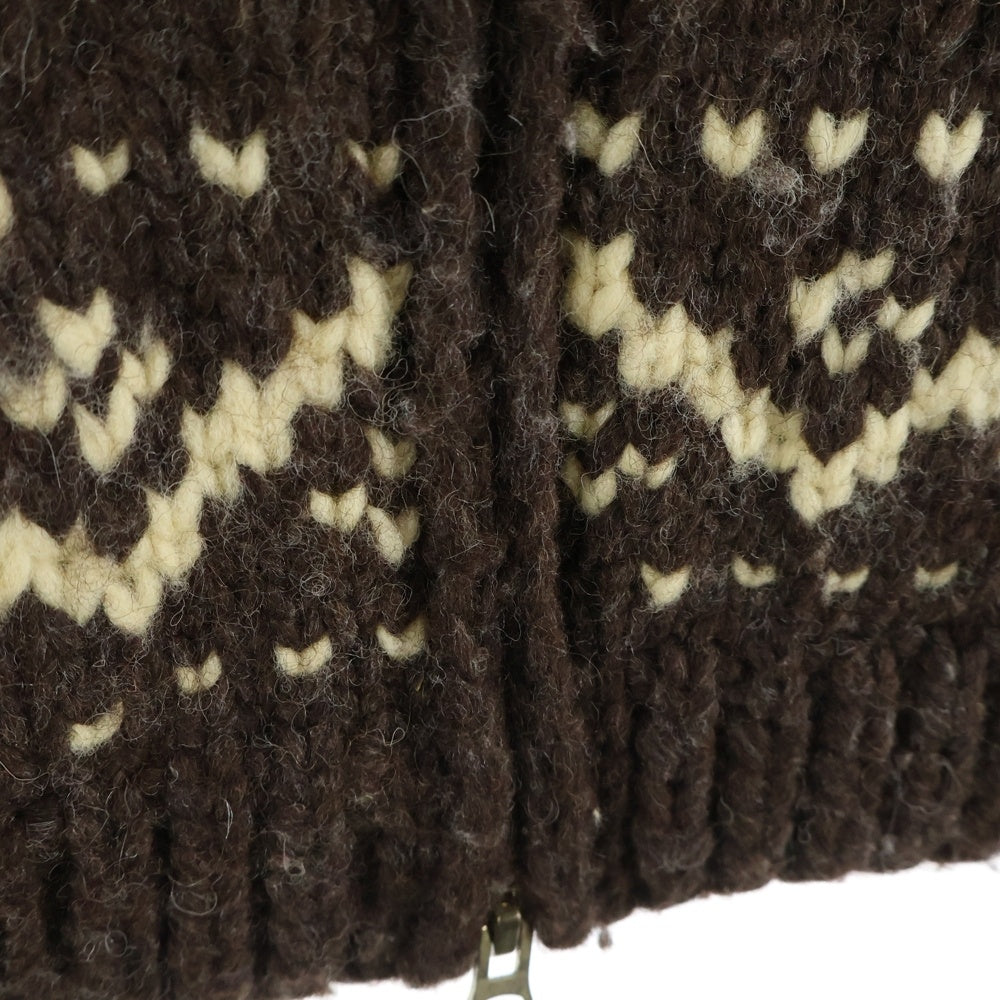 CANADIAN SWEATER(カナディアンセーター) 総柄 ウール カウチンベスト ジップアップ ベスト ブラウン