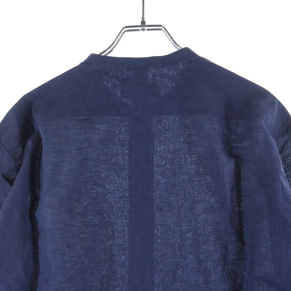 HERMES(エルメス) リネン バンドカラー 長袖シャツ ネイビー