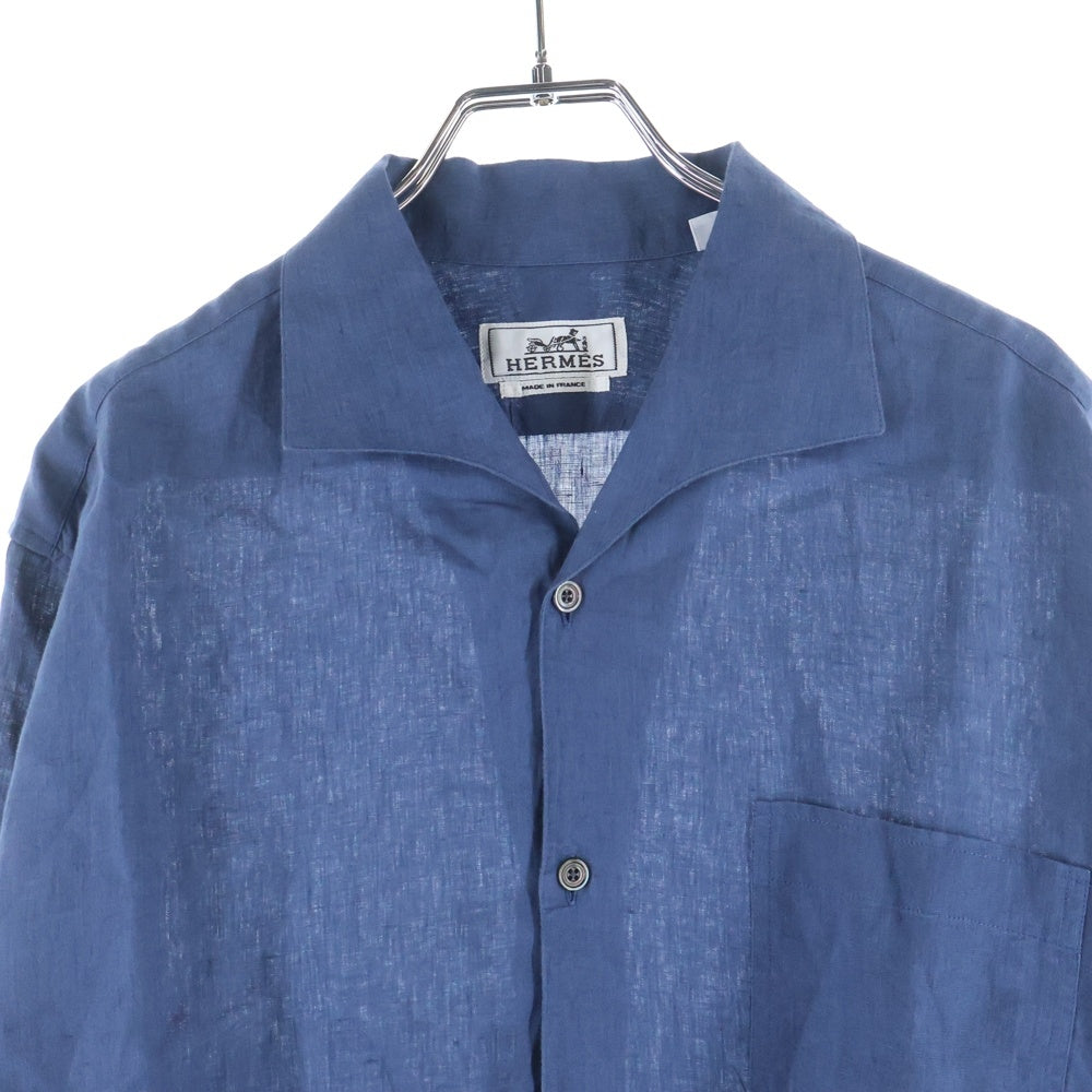 HERMES(エルメス) リネン オープンカラー 長袖シャツ ブルー