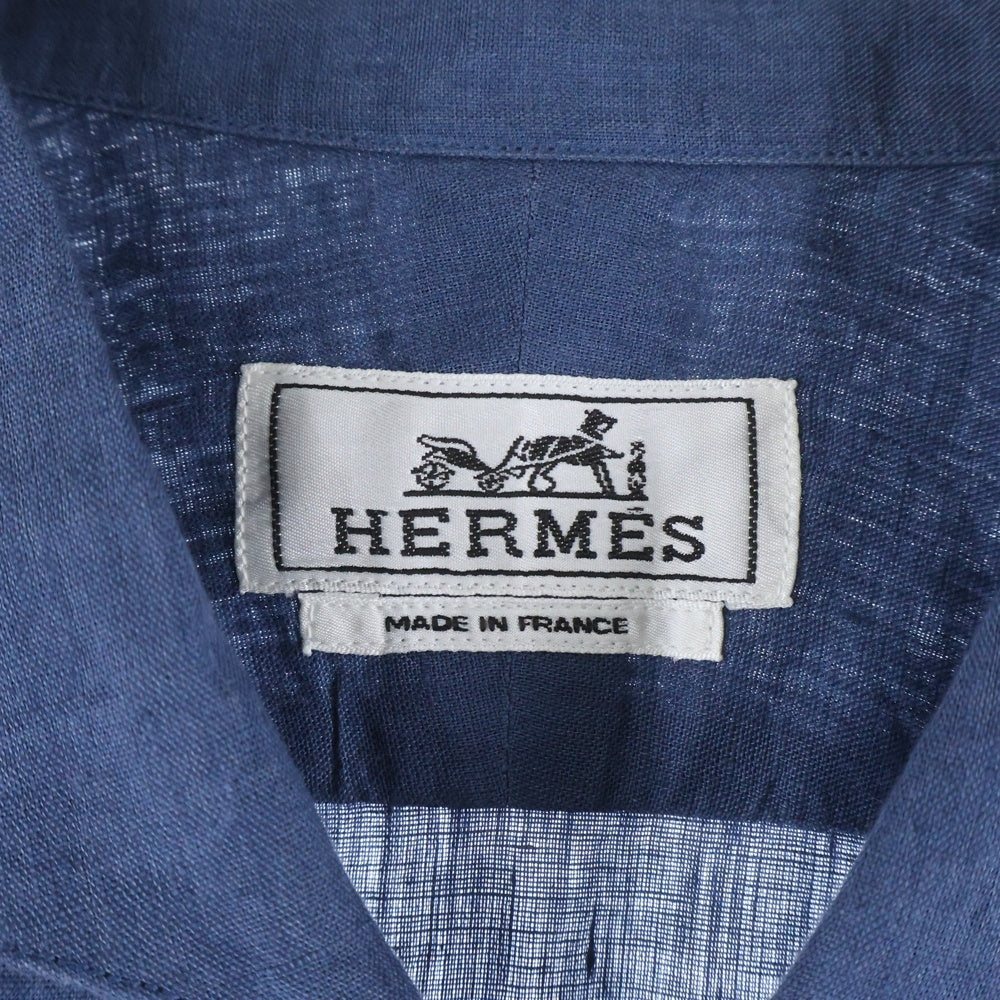 HERMES(エルメス) リネン オープンカラー 長袖シャツ ブルー