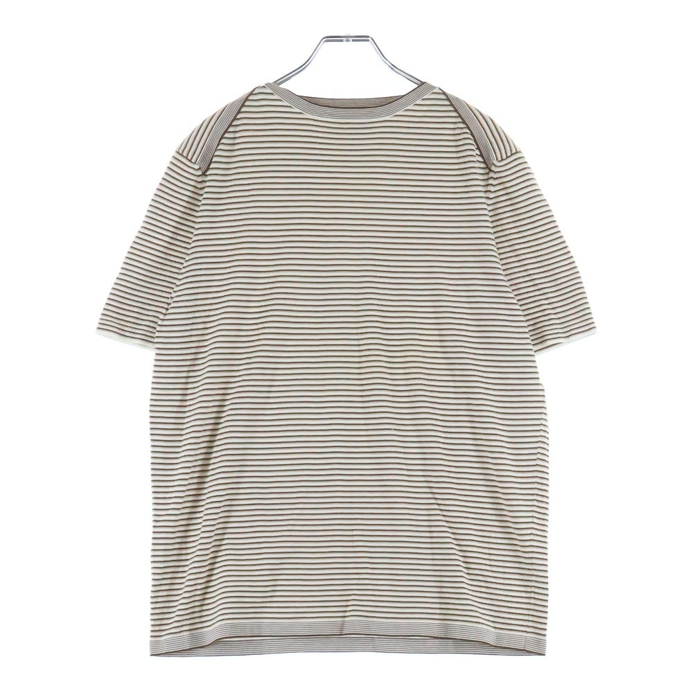 HERMES(エルメス) ボーダー ストライプ コットン 半袖Tシャツ ブラウン