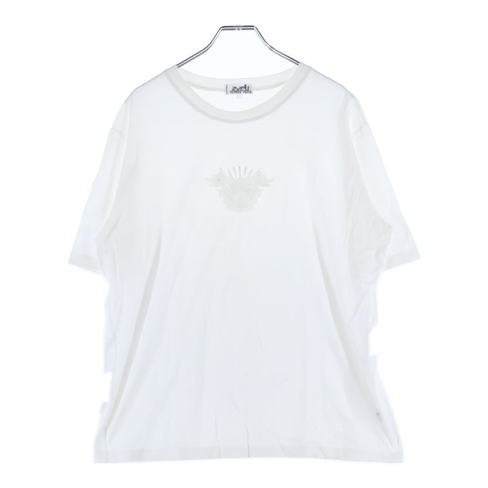 HERMES(エルメス) フロント刺繍 コットン 半袖Tシャツ ホワイト