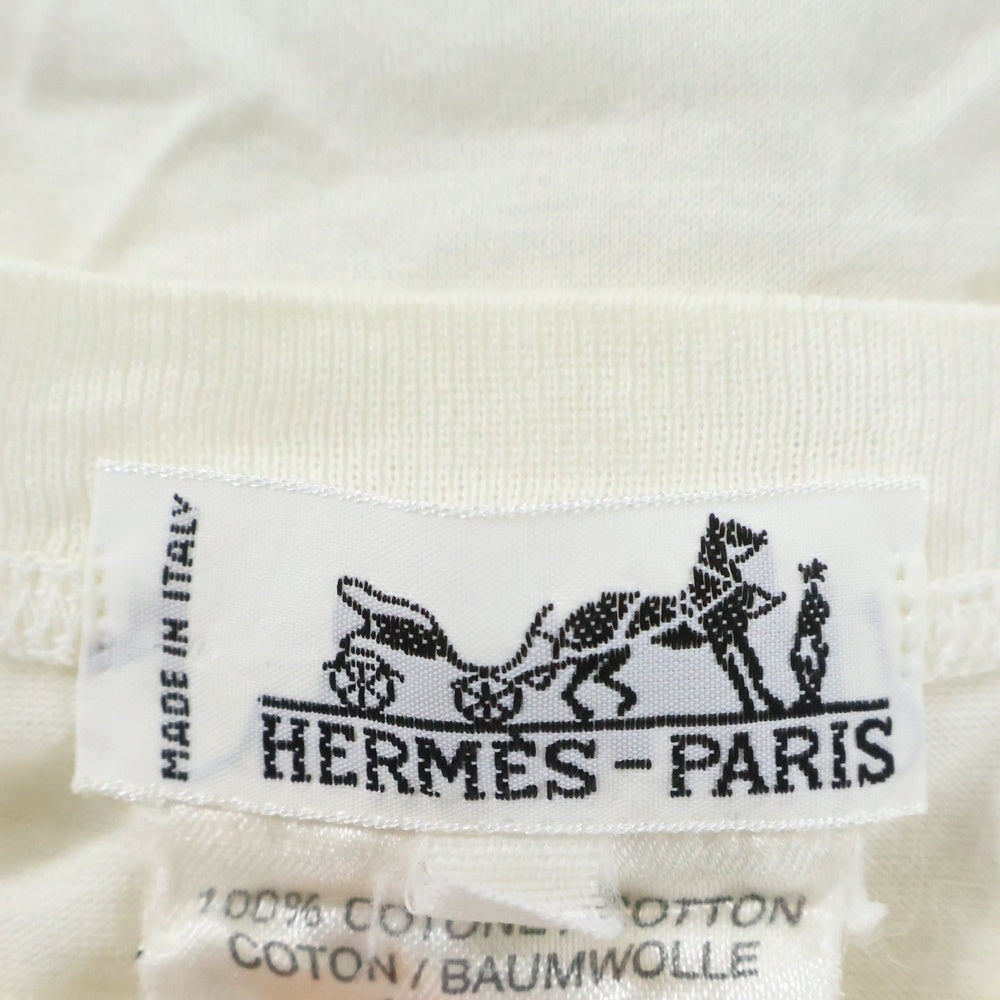 HERMES(エルメス) 刺繍 コットン 半袖Tシャツ ホワイト