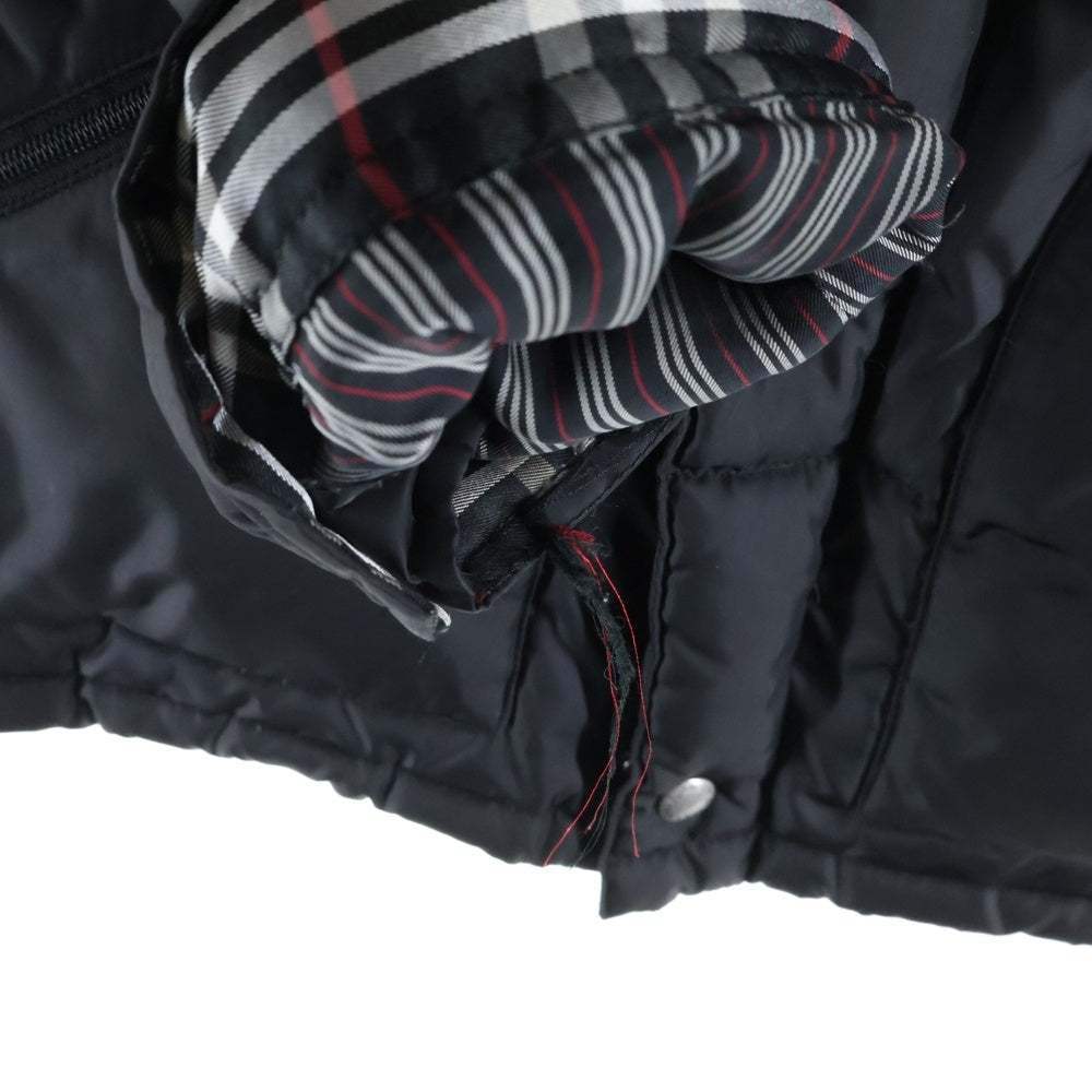 BURBERRY BLACK LABEL(バーバリー ブラックレーベル) ロゴ刺繍 ファーフーデッド ジップアップ ダウンジャケット ブラック BMP04-900-09