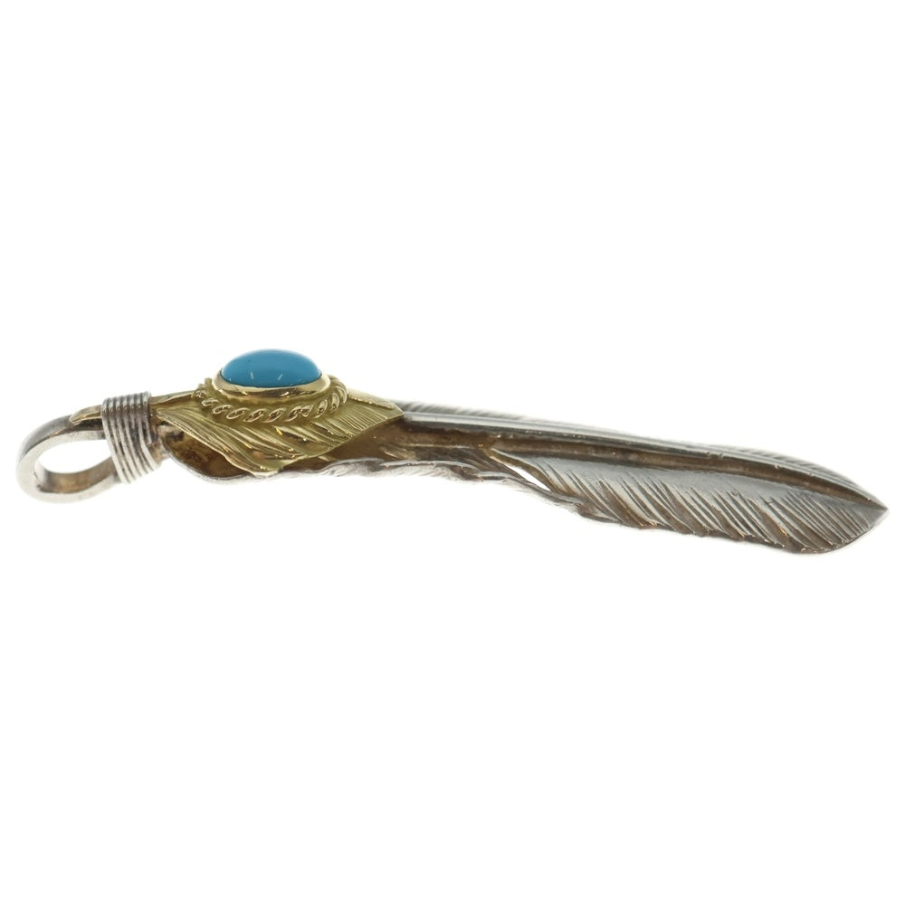 goro's(ゴローズ) 【現行】上金金縄ターコイズ特大フェザー 右向き ペンダントトップ シルバー/ゴールド BGA013