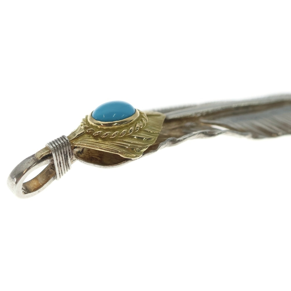 goro's(ゴローズ) 【現行】上金金縄ターコイズ特大フェザー 右向き ペンダントトップ シルバー/ゴールド BGA013