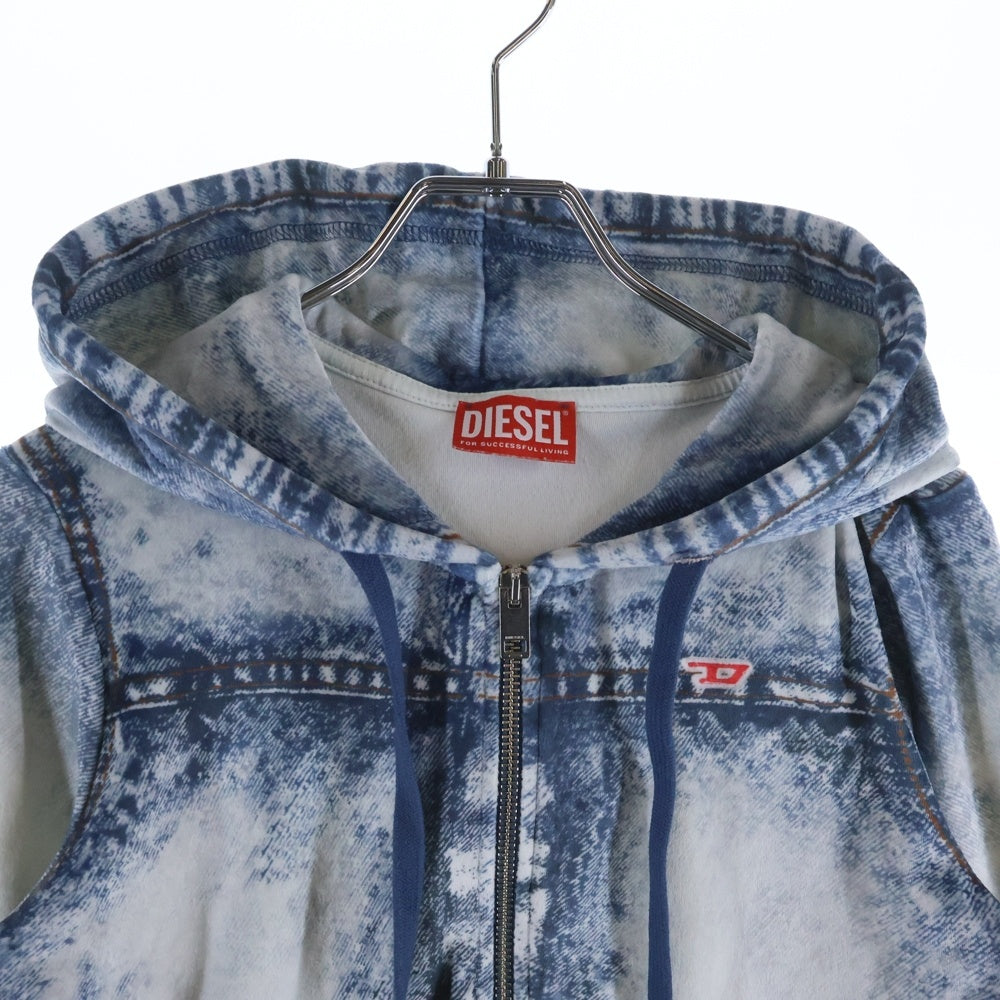 DIESEL(ディーゼル) F-BRIT デニムプリント ジップアップ スウェット パーカー インディゴ A10454 レディース