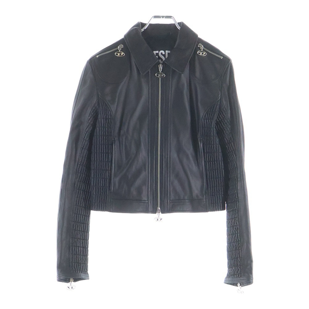 DIESEL(ディーゼル) L-SASKIA ラムレザー ジップアップ シングル ライダースジャケット ブラック A06312 レディース