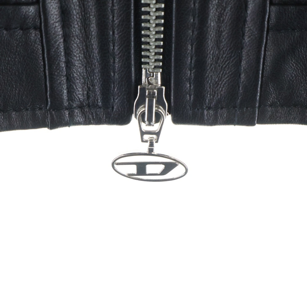 DIESEL(ディーゼル) L-SASKIA ラムレザー ジップアップ シングル ライダースジャケット ブラック A06312 レディース