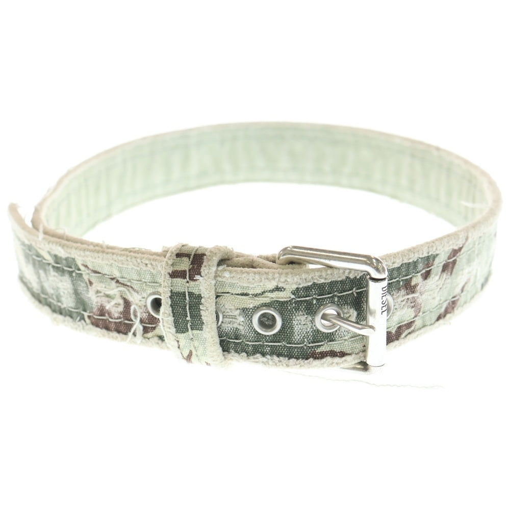 DIESEL(ディーゼル) ダメージ加工 カモ柄 デニム ベルト インディゴ