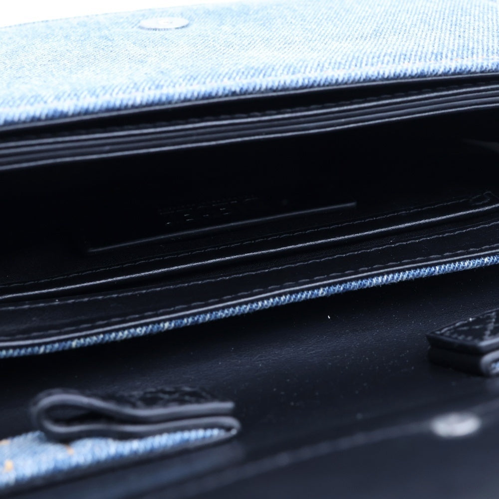 DIESEL(ディーゼル) 1DR ワンダー ラインストーン メタルロゴプレート デニム/レザー ショルダーバッグ インディゴ レディース