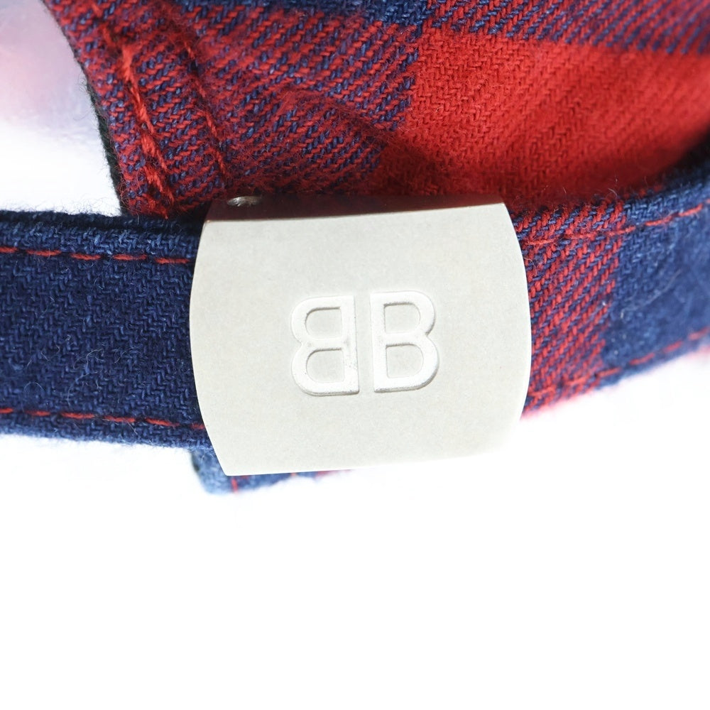 BALENCIAGA(バレンシアガ) BBロゴ刺繍 チェック柄 コットン キャップ 帽子 レッド 658161