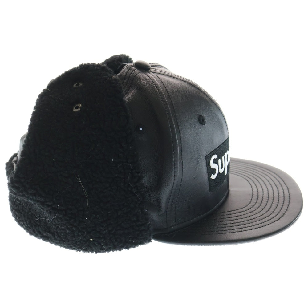 SUPREME(シュプリーム) 22AW ×NEW ERA Leather Earflap Box Logo ニューエラ レザー イヤーフラップ ボックスロゴ フライトキャップ 帽子 ブラック