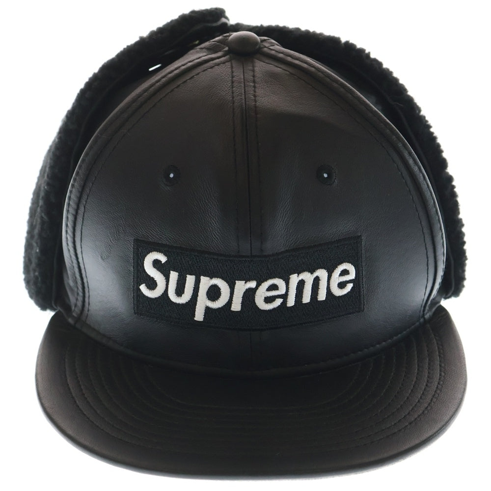 SUPREME(シュプリーム) 22AW ×NEW ERA Leather Earflap Box Logo ニューエラ レザー イヤーフラップ ボックスロゴ フライトキャップ 帽子 ブラック