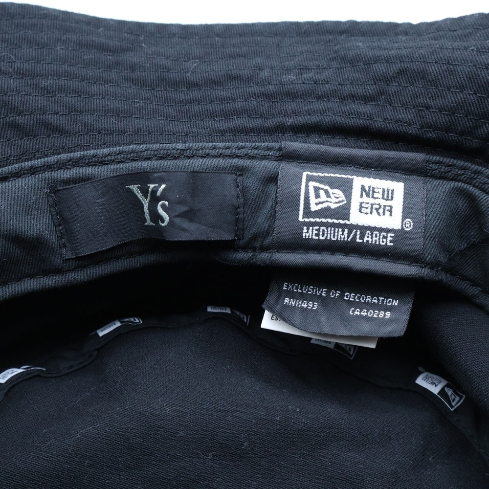 Y's(ワイズ) 22AW ×New Era Bucket-01 ニューエラ ロゴプリント バケットハット 帽子 ブラック YE-H12-092