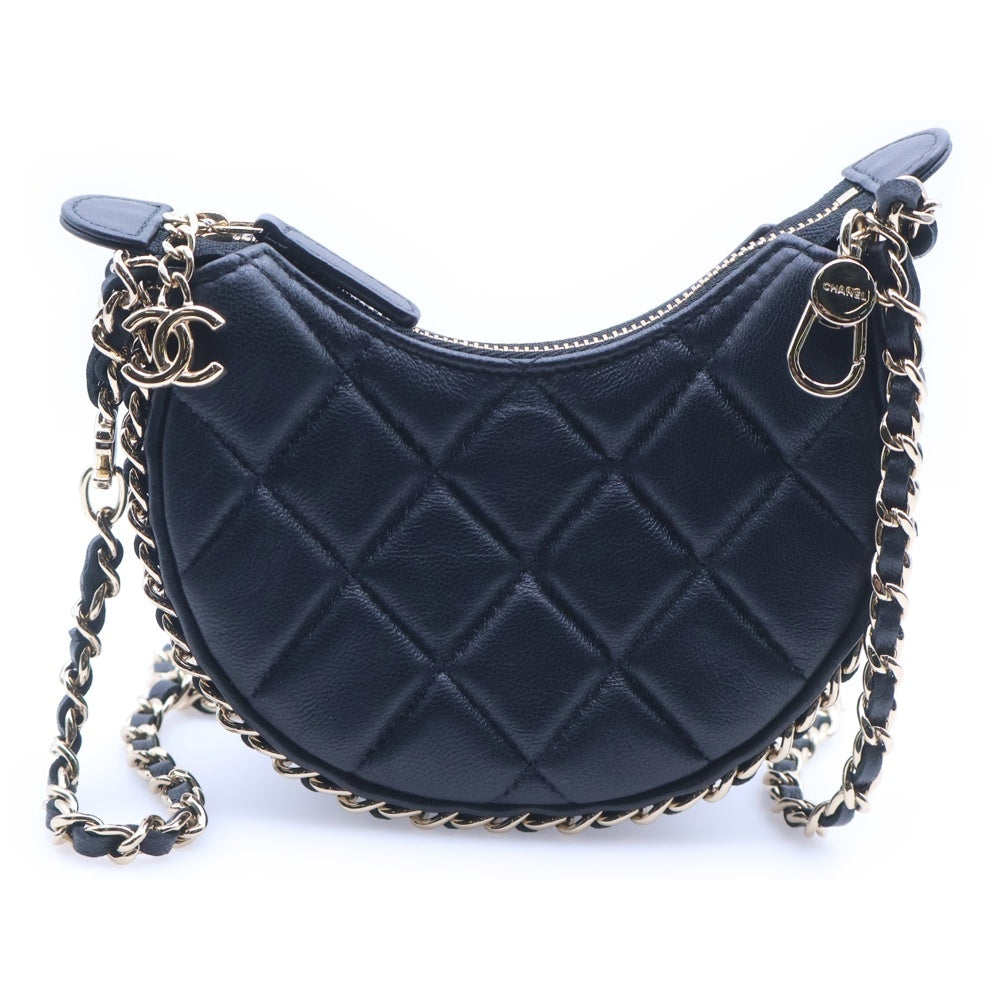 CHANEL(シャネル) ココマーク マトラッセ ラムスキン スモールホーボー チェーンショルダーバッグ ブラック ランダムシリアル レディース