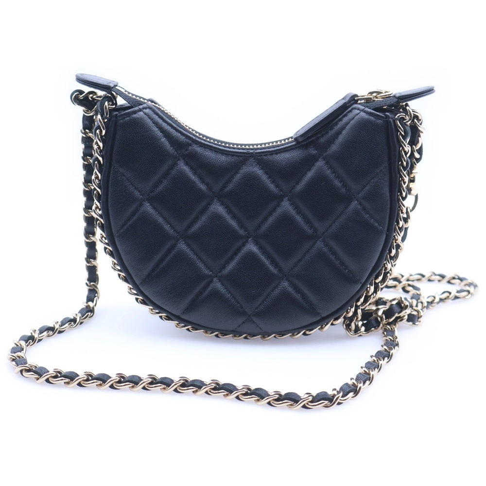 CHANEL(シャネル) ココマーク マトラッセ ラムスキン スモールホーボー チェーンショルダーバッグ ブラック ランダムシリアル レディース
